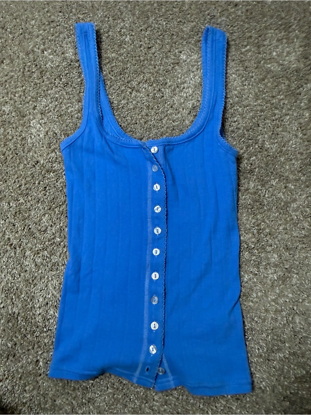 Free People Cobalt Blue Ribbed Button-Up Tank